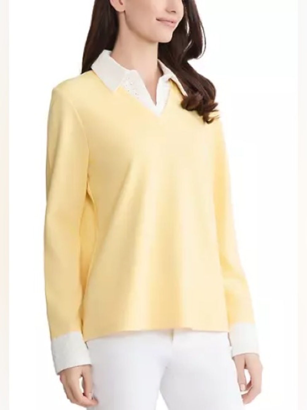 Jones New York Pale Yellow V‑Neck Pullover Sweater